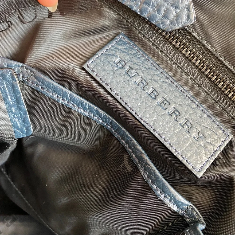 Burberry navy leather laptop bag
